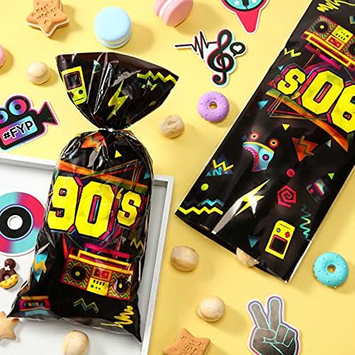 Sacos de tratamento de festas dos anos 90 dos anos 90 dos sacos de doces neon retro dos anos 90 de aniversário de celofane
