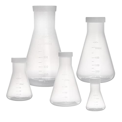 Conjunto de peohud de 10 frascos científicos de Erlenmeyer, Erlenmeyer de boca estreita com tampas de parafuso, Flask de laboratório