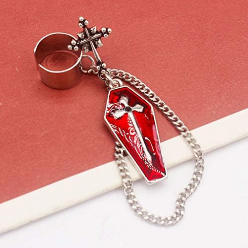 Brincos da moda jovem, 1 peça Gótica Red Spider Cross Coffin Silver Acabar