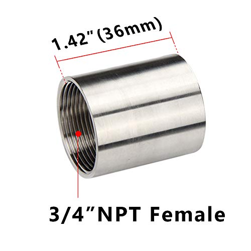 Feelers 304 Ajuste de acoplamento de tubo fundido em aço inoxidável, adaptador de acoplador feminino polido, 3/4 x 3/4 NPT feminino