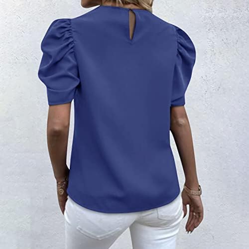 Puff de manga curta feminina BackHole traseiro esbanjo impressão de blusa vintage Tops de pescoço redondos de chiffon Flowy camisa