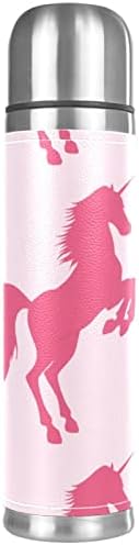 Garrafa de água isolada, garrafa térmica para bebidas quentes, unicórnio rosa, garrafa de água de aço inoxidável em aço inoxidável
