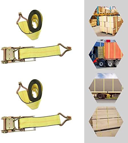 Alça de catraca Mhdunuesk, cinta de guincho, tiras de catraca de controle de carga, cinta de guincho amarelo com ganchos duplos J, adequados para reforço de levantamento de fábrica, transporte portuário