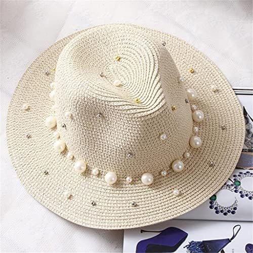 Wyfdp Spring Summer Summer para mulheres Flower Flower Wide Jazz Panamá Hat Sun Visor Capata da praia Flor Pearl River Straw Hat