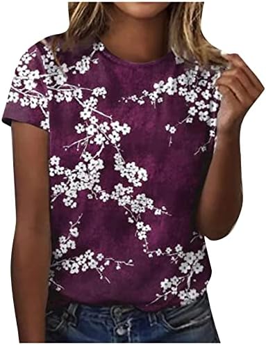 Camisas de manga curta para as mulheres outono etono da tripulação de pescoço floral blusas gráficas de camisetas adolescentes