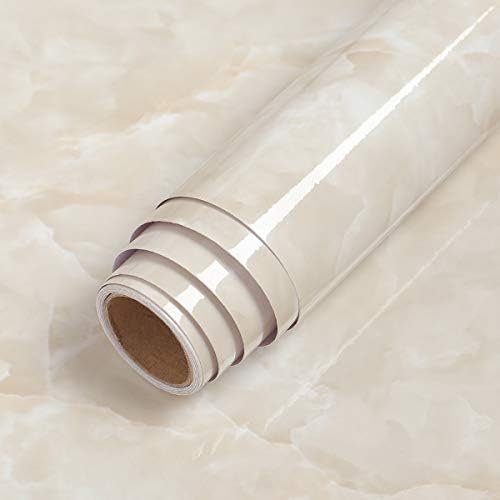 Lacheery Beige Marble Contact Paper para bancadas à prova d'água Look de mármore casca de bancada e papel de contato de papel de mármore Casca e armários de cozinha resistentes ao calor do calor 15.8 x80