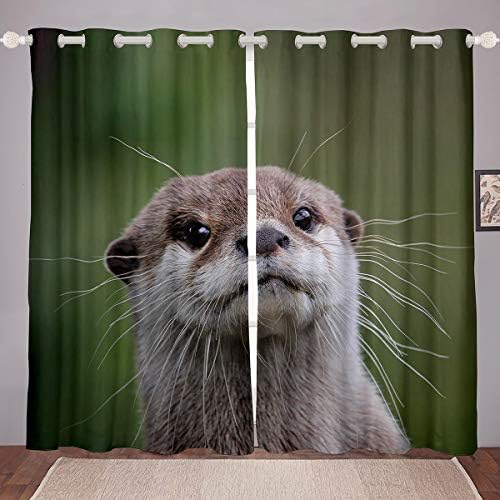 Feelyou Kids Janela cortinas de lontra fofas para quarto da sala 3d Wild Animal Window Decor Decor Wildlife Style Janela Cortinas