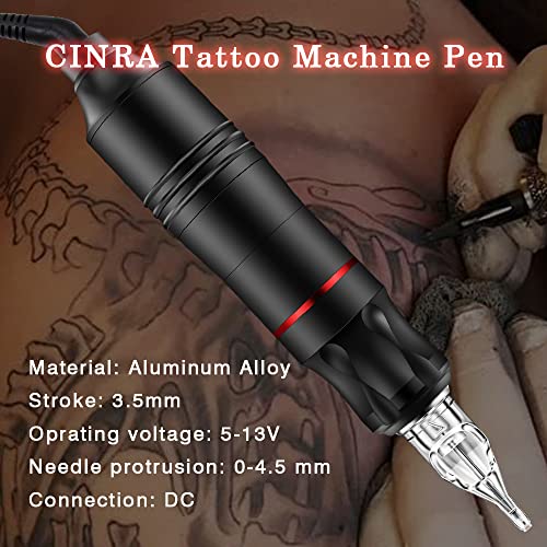 Kit de tatuagem de tatuagem CINRA, caneta de máquina de tatuagem de mecanismo de mecanismo de tatuagem completa com agulhas