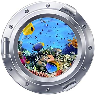 Artes da floresta 3D submarina Vários corais de peixes tropicais Porthole submarino Vista Oceano 18 x 18 polegadas Removível