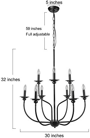 Lustre preto de Laluz, luminária de fazenda, lustre de campo francês de 9 camadas de 9 camadas para sala de estar, hall de entrada,