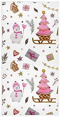 Toalhas de mão macia de boneco de neve rosa para o banheiro 30x15, tema de Natal decorativo de Natal de cozinha de cozinha de dedão das toalhas da ponta do dedo