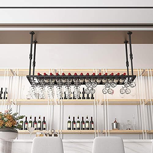 Prateleira de vinho da paifa, prateleira de teto plataforma de teto montado flutuante rack de vidro de vinho suspenso, prateleira de decoração de altura ajustável para barras/restaurantes/cozinhas/preto/80 * 30 * 60cm