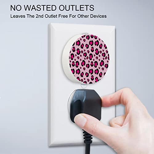 2 Pacote de plug-in Nightlight LED Night Light com sensor de entardecer para o amanhecer para o quarto de crianças, viveiro, cozinha, corredor feminino rosa rosado padrão de impressão de leopardo