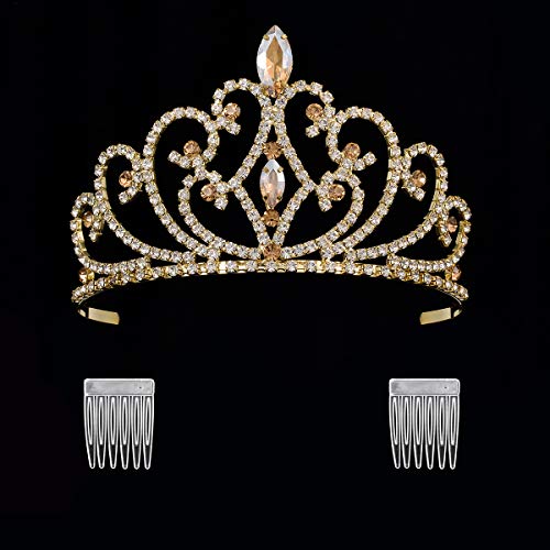 Yzhstone Birthday coroas Tiaras Gold Girls Girls Princesa fantasia Prom Rainha Coroa Tiara Casamento feminino Rainha de noiva