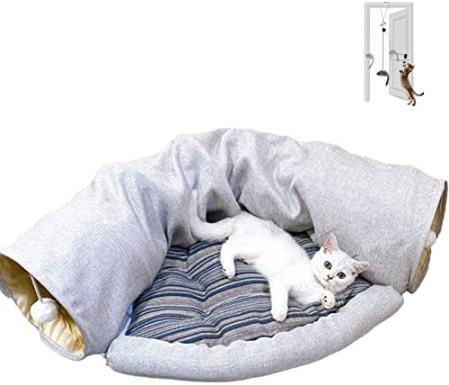 Cama de túnel de gato com tapete central e brinquedos de mouse de gato que penduram auto-jogadores, brinquedos de playground