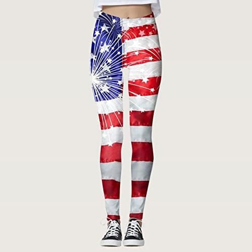 4 de julho Alta de cintura de cintura para mulheres American Flag Yoga Leggings Ultra Mold Brughed Strepchy Gym calças