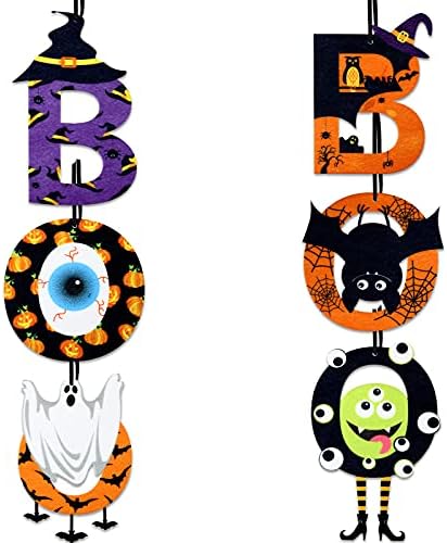 JETEC 2 peças Halloween Spooky Boo pendurando letreiros de Halloween Boo Salto da porta pendurada sinal de halloween