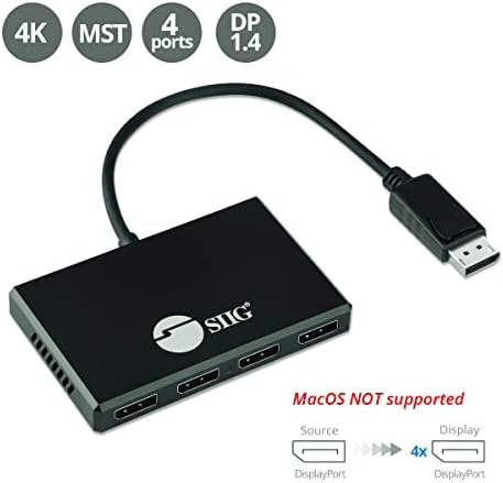 Siig DisplayPort 1.4 para exibir MST Video Splitter 4K - DisplayPort Splitter 1 em 4 Out, Multi Stream Transport