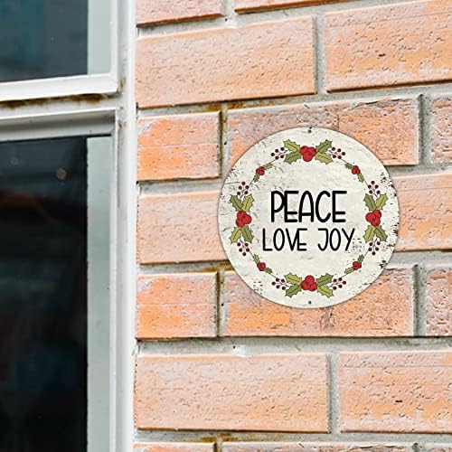 Bem -vindo sinal de natal Paz, amor, alegria redonda de metal sinal de natal Misletoe Wreath Sign Let It Snow Metal Decor Wall para casa Sala de estar de cozinha cafeteria 9x9in