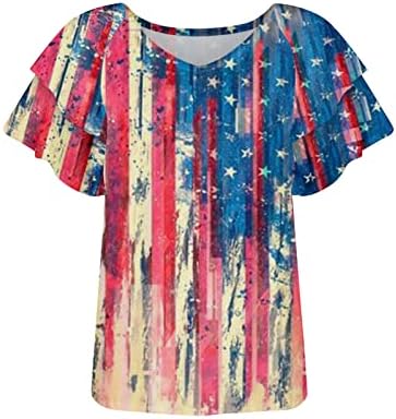 2023 Dia da Independência Tops Mulheres Meninas American Flag Star Estrela listrada Camisetas Petal Manga curta 4 de julho Blusa