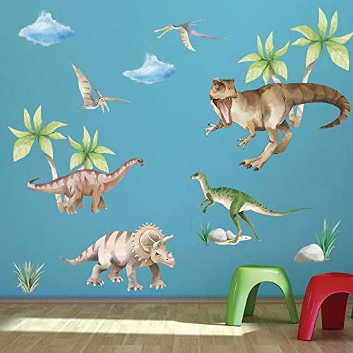 Decalques de parede de dinossauros grandes RunToo para meninos adesivos de parede de dino tropical Crianças quarto decoração de parede de berçário de bebê