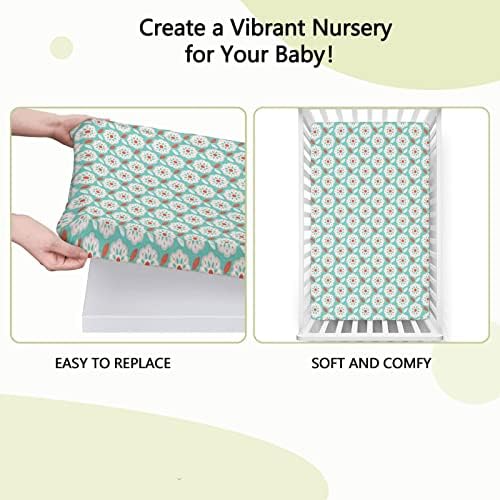 Retro moderno com tema ajustado mini folhas de berço, lençóis de berço portáteis lençóis de colchão para meninas para meninas, 24 “x38“,