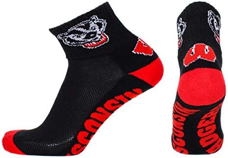 NCAA Wisconsin Badgers Black Quarter Socks, um tamanho, vermelho