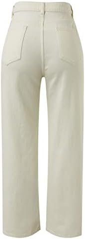 Calça de perna larga de Miashui para mulheres jeans de perna lisa e solta de cintura alta com calças jeans curtas gradientes