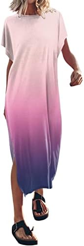 Miashui vestido de trança de tração feminina camiseta feminina vestido maxi manga batwing crewneck casual slit slit feminino verão casual