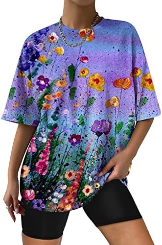 Tampas de tamanho grande para mulheres impressão floral casual Casual Sexy Tshirts Sexy Bloups de túnica de manga curta redonda na moda