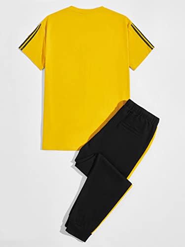 Roupas de duas peças para homens listrados e letra Graphic Tee & Contrast Side Seam Sortpantes Conjunto