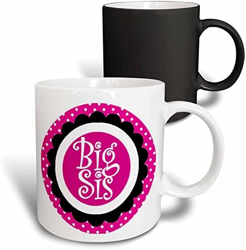 3drose Mug_150083_1 Big Sis Irmã Scallop rosa e bolinhas Design da família Circle Design de cerâmica, 11 onças