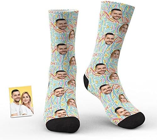 Meias de rosto personalizadas, meias personalizadas com foto abstrata de tripulação engraçada meias para homens mulheres crianças