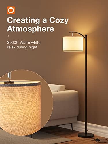 Lâmpada de piso Addlon com lâmpada LED de 3ccc, lâmpada para sala de estar com lâmpada de linho cinza, lâmpadas