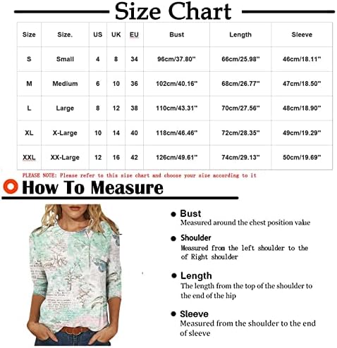 Feminino de outono verão 3/4 blusa de manga 2023 roupas de moda de moda de algodão gráfico Capri Capri Top Shirt for Womens V7
