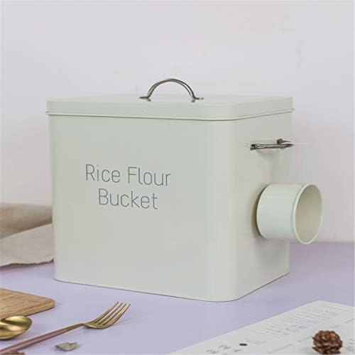 Caixa de armazenamento de alimentos de metal verde branco quadrado de 10 kg de arroz com macarrão de cozinha em pó de cozinha em pó