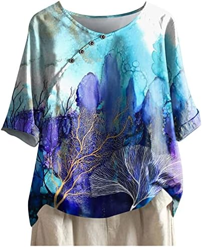 Camiseta feminina curta 1/2 manga 2023 cotonete de algodão pescoço de penas gráficas flora
