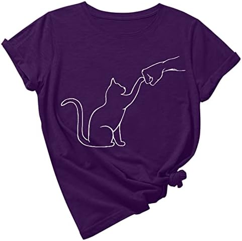 Tops femininos Summer 2022 Apursão - Camisas de verão femininas pescoço redondo solto de gato de gato t -shirt de manga curta de manga curta