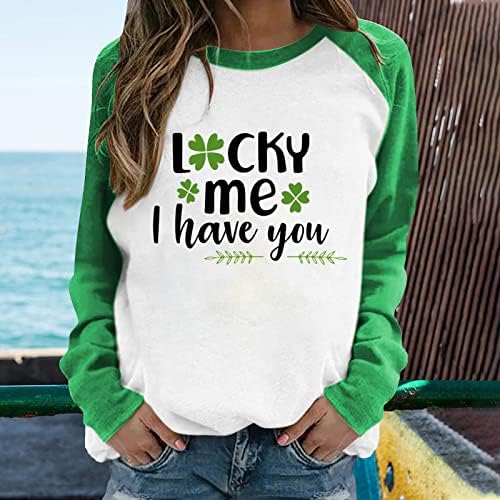 Camisas irlandesas para mulheres de manga longa camisas de shamrock camiseta de beisebol colhere de alcance da tripulação