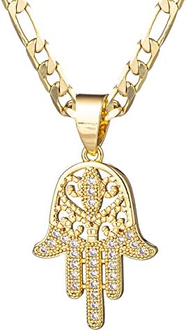 Kelistom 14k colar de corrente de pendente de mão de ouro 14k de 14k colar de corrente de figuramento de 3 mm de figuraria com colares