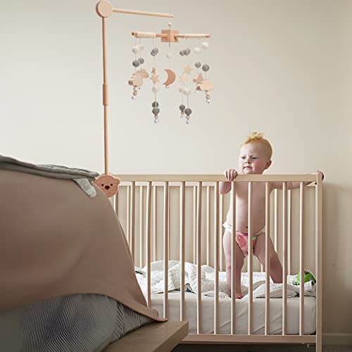 Boho Baby Crib Mobile Decor - Lua de madeira e estrelado por berçários com mobiles com nuvem para bassinet estrelado