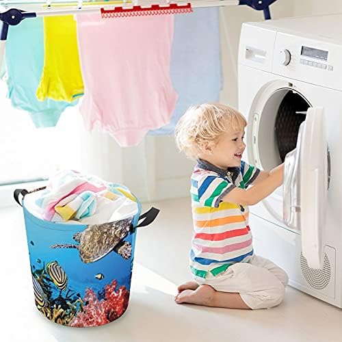Foduoduo Cesta de lavanderia divertida Tartaruga de coral colorido e lavanderia de peixe com alças cesto cesto sujo de roupas de armazenamento