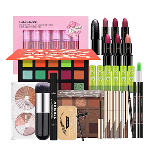 Kit de maquiagem all-in-one para kit completo para mulheres, kit multiuso, beleza cosmética de partida incluem sombra de batom, brilho labial, rímel