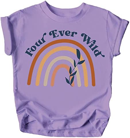 Quatro camisas de 4º aniversário do arco -íris sempre selvagens para bebês para crianças e meninas jovens