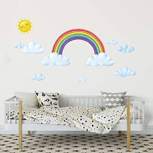 Decowall DA-1913 Rainbow e nuvens Adesivos de parede dos filhos Decalques de parede Destas descascam e prende os