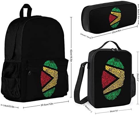 Mochilas de bandeira da Guiana Conjuntos para viagens escolares Daypack Prints Bookbag com lancheira e caixa de lápis para homens homens