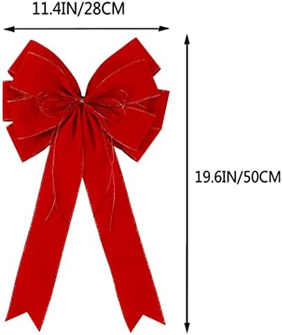 2 pacote de arcos de Natal vermelho decorações ao ar livre, 12 ”x20” Grande arco de grinalda de veludo com borda de ouro