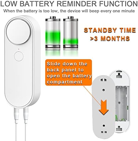 Wi -Fi Vazamento de água / nível de água 2 em 1 Detector, alarmes de sensor de água inteligentes, linha de detecção dupla de 2 m, alarmes duplos esquerda e direita, monitoramento remoto de aplicativos, alertas duplos, motorista de bateria AAA