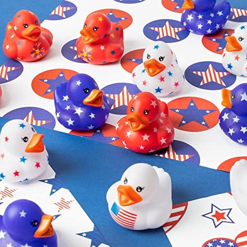 Jouierty 20pcs Patos de borracha patriótica 2 '' Azul Duckies brancos Branco em massa para o Dia da Independência Decoração do Memorial