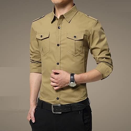 Camisa de bolso duplo de estilo militar de estilo masculino Cargo tático casual slim fit work shirt camiseta camisa de pesca